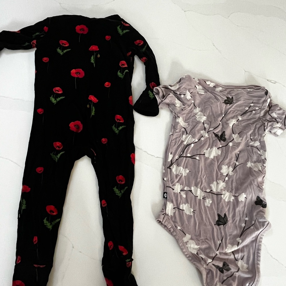 Kyte BABY Black and Pink Floral Bodysuits
